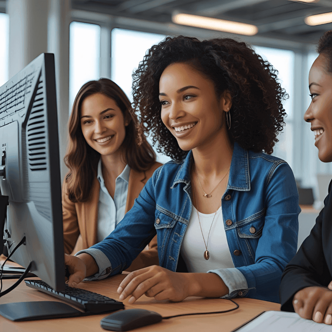 Headshot collage of diverse satisfied customers.