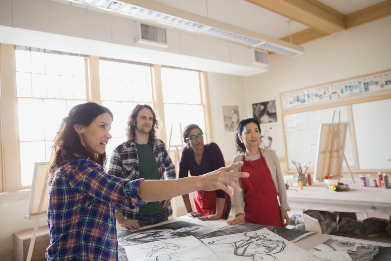 Group during art class critique